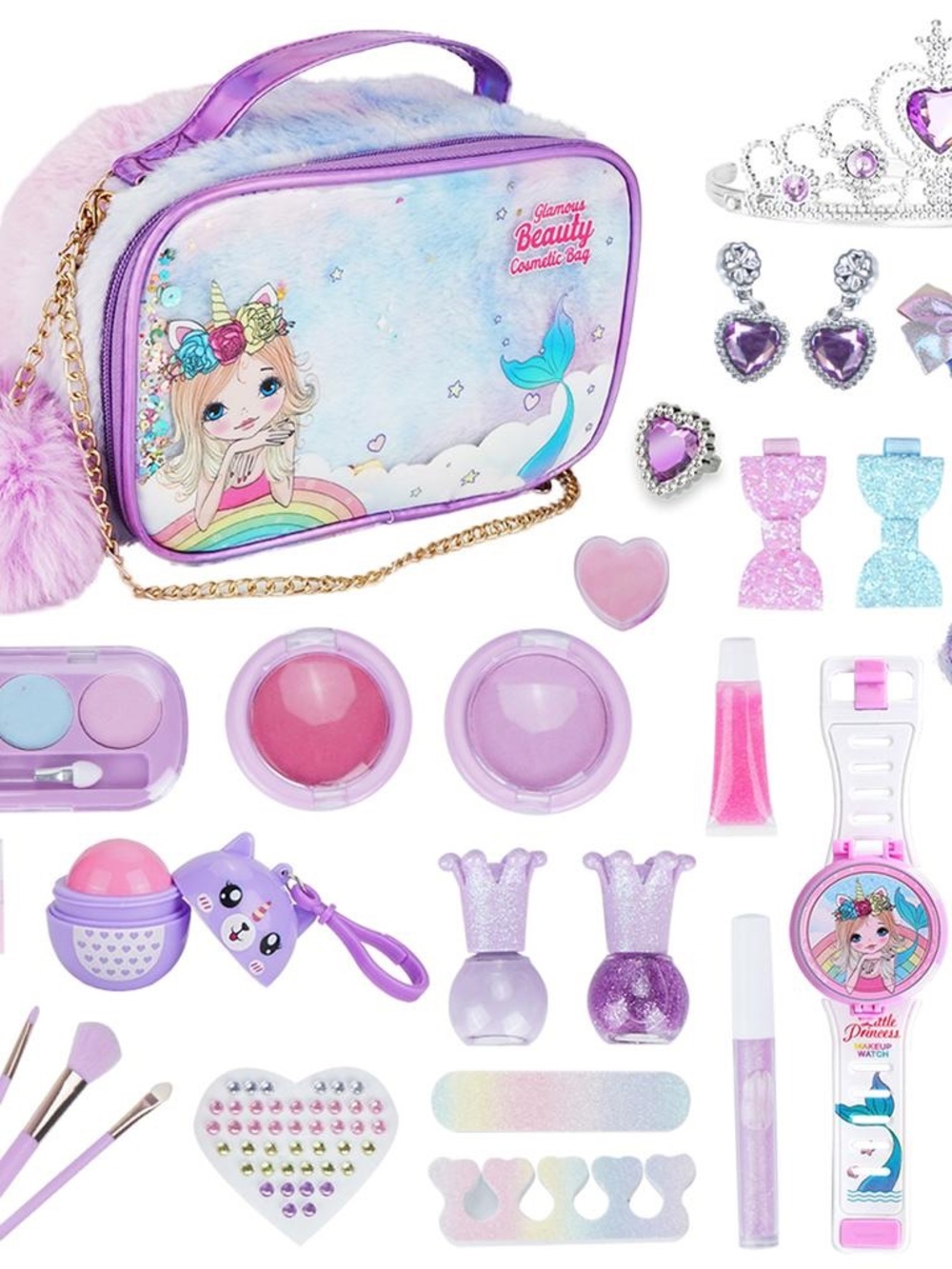 Unicorn Mermaid Kids Beauty Cosmetic Bag Set - Pink Purple Pastel